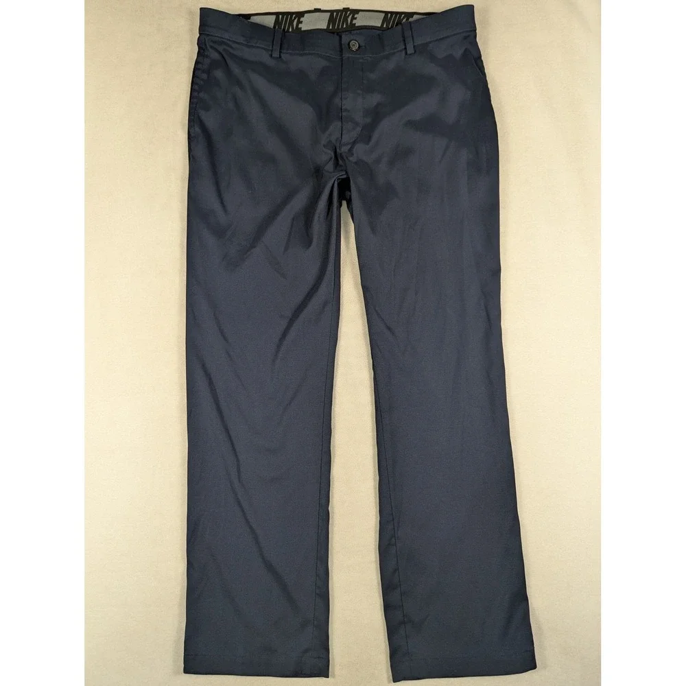 Nike Dri-FIT Mens Golf Pants Navy Blue Flat Front Stretch Trousers Size 38